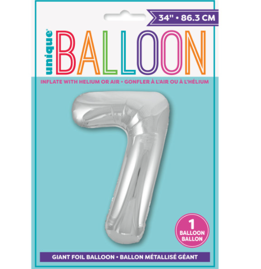 34" Silver Number 7 Shaped Foil Balloon (Non Inflated)