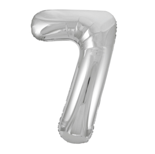 Silver Number 7 Shaped Foil Balloon 34"" Packaged