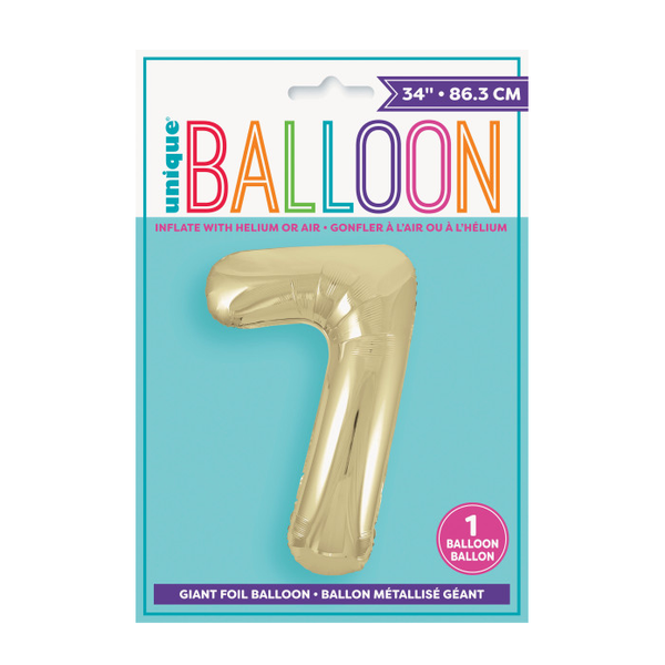34" Gold Number 7 Shaped Foil Balloon (Non Inflated)