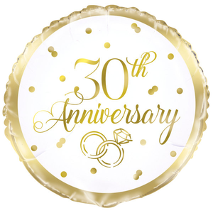 Gold 30th Anniversary Round Foil Balloon 18" Packaged