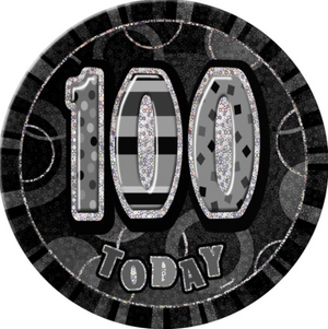 Birthday Black Glitz Number 100 Button