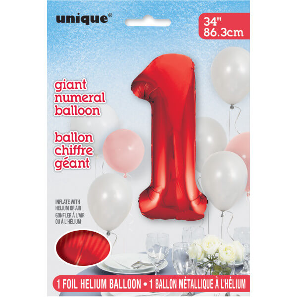 Red Number 1 Shaped Foil Balloon (34"")