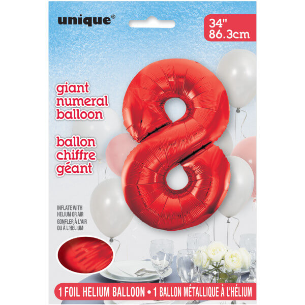 Red Number 8 Shaped Foil Balloon (34" )