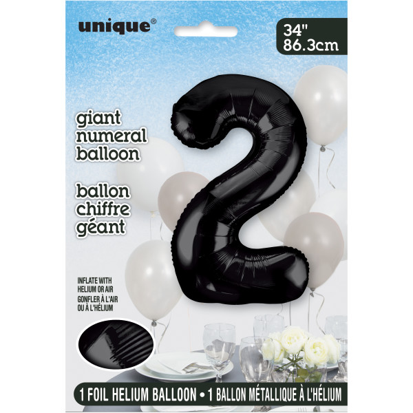 Black Number 2 Shaped Foil Balloon 34" Packaged