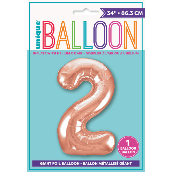 34" Rose Gold Number 2 Shaped Foil Balloon (Non Inflated)