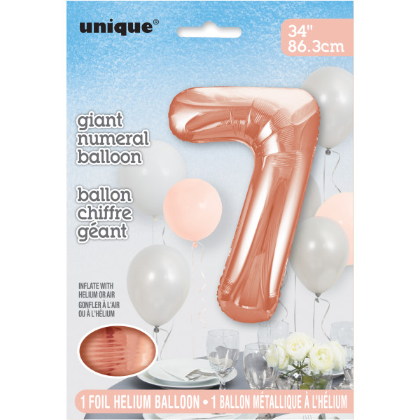 34" Rose Gold Number 7 Shaped Foil Balloon (Non Inflated)