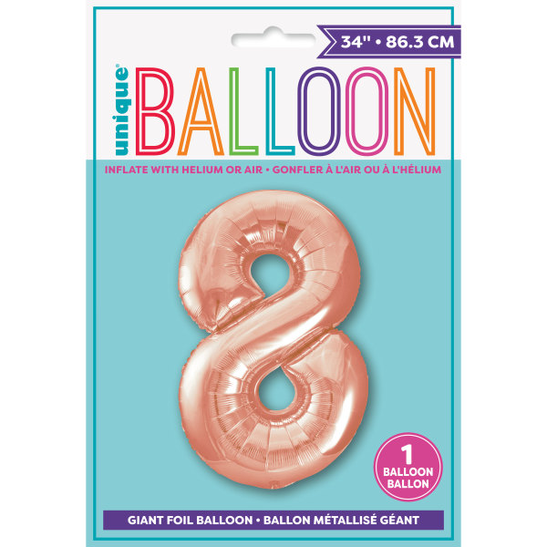 34" Rose Gold Number 8 Shaped Foil Balloon (Non Inflated)
