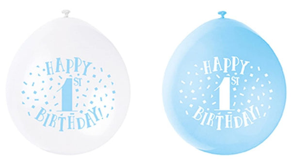 Blue Happy 1st Birthday 9" Latex Balloons (10 Pack)