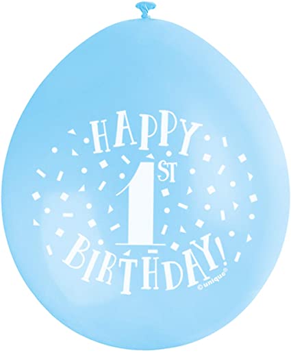 Blue Happy 1st Birthday 9" Latex Balloons (10 Pack)