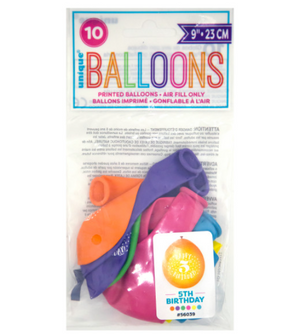 Happy 5th Birthday 9" Latex Balloons (10 Pack)