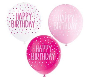 Happy Birthday 12" Latex Balloons - Pink (5 Pack)