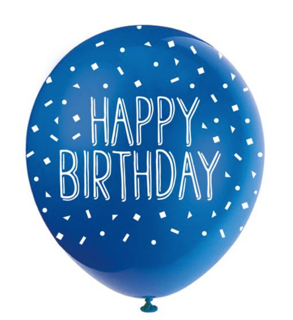 Happy Birthday 12" Latex Balloons - Blue (5 Pack)