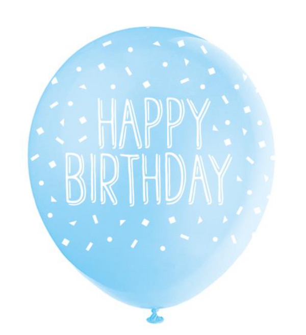 Happy Birthday 12" Latex Balloons - Blue (5 Pack)