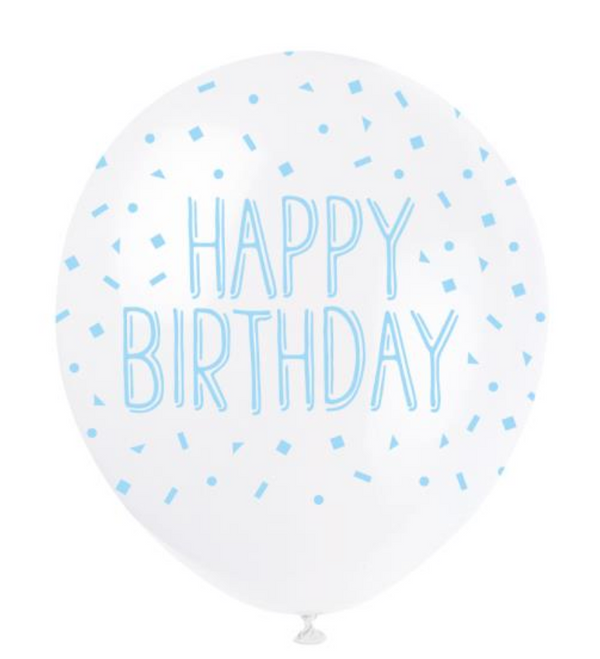 Happy Birthday 12" Latex Balloons - Blue (5 Pack)