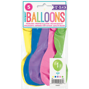 Number 1 12"" Latex Balloons (5 Pack)