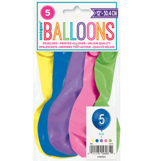 Number 5 12"" Latex Balloons (5 Pack)