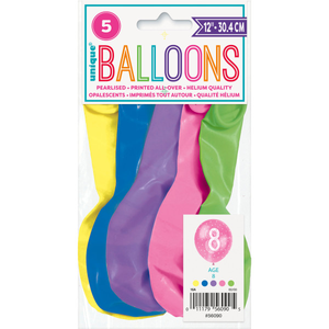 Number 8 12" Latex Balloons (5 Pack)