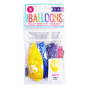 Number 65 12"" Latex Balloons (5 Pack)