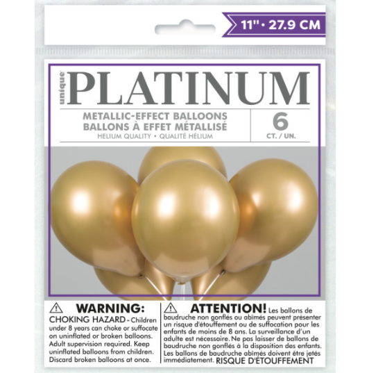 Gold Platinum 11" Latex Balloons (6 Pack)