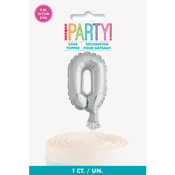 Silver Foil Number 0 Balloon Cake Topper (5")
