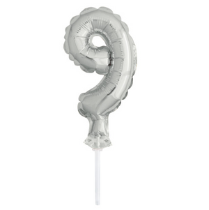Silver Foil Number 9 Balloon Cake Topper (5")