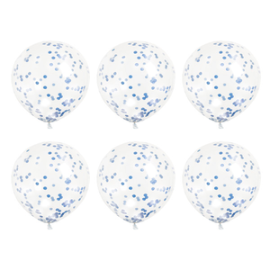 Clear Latex Balloons with Royal Blue Confetti 12" (6 Pack)