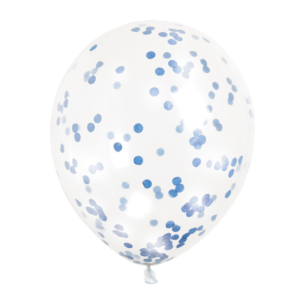 Clear Latex Balloons with Royal Blue Confetti 12" (6 Pack)