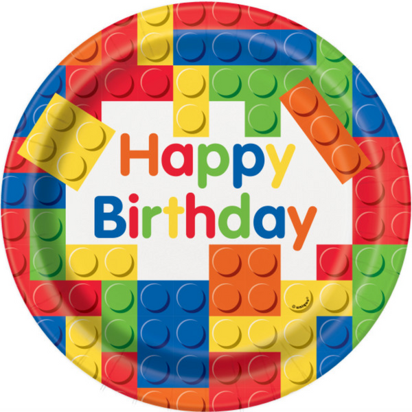 Building Blocks Birthday Round 9" Dinner Plates (8 Pack)