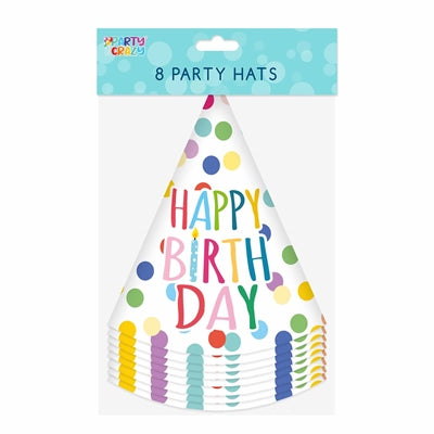 Cone Shaped Party Hats Happy Birthday Design - (8 Pack)