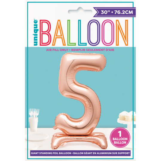 30" Rose Gold Number 5 Shaped Standing Foil Balloon (Non Inflated)