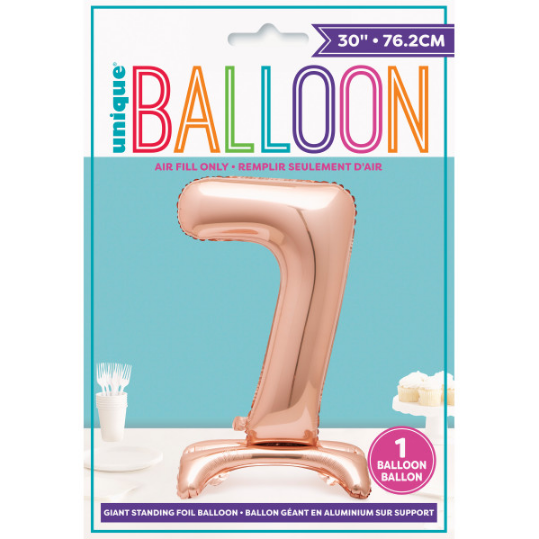 30" Rose Gold Number 7 Shaped Standing Foil Balloon (Non Inflated)