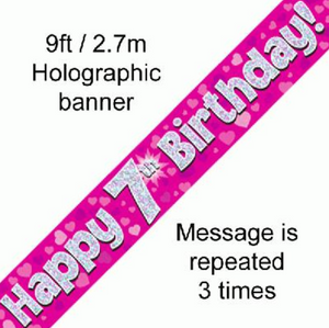 Happy 7th Birthday Pink holographic Banner (9FT)