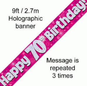 70th Birthday Pink Banner - 9FT (2.7M)