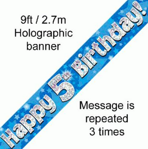 Happy 5th Birthday Blue holographic Banner (9FT)