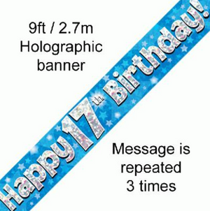 Happy 17th Birthday Blue Holographic Banner (9ft)