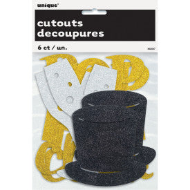 Mini New Year Glitter Cut Outs Assorted - (6 Pack)
