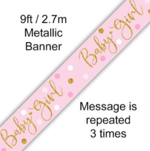 Sparkling Baby Girl Dots Holographic Banner - 2.7m (9ft )