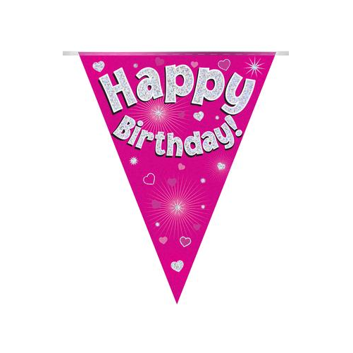 Party Bunting Happy Birthday Pink Holographic 11 flags (3.9m)