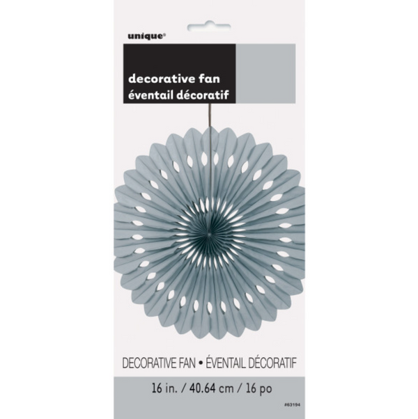 Silver Solid 16" Tissue Paper Fan