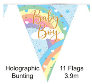 Party Bunting Pastel Rainbow Boy Holographic - 11 flags (3.9m)