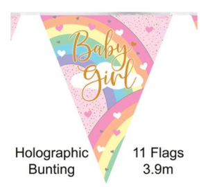 Party Bunting Pastel Rainbow Girl Holographic - 11 flags (3.9m)