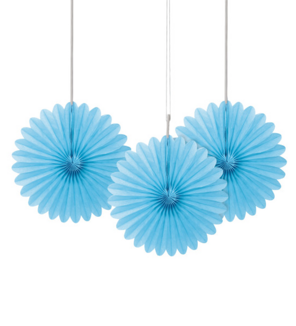 Powder Blue Solid 6" Tissue Paper Fans (3 pack)