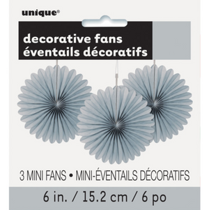 Silver Solid 6" Tissue Paper Fans (3 pack)