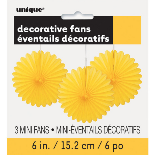 Sunflower Yellow Solid 6" Tissue Paper Fans (3 pack)