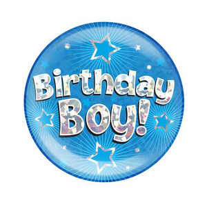 Jumbo Badge Birthday Boy Blue Holographic Cracked Ice (6")