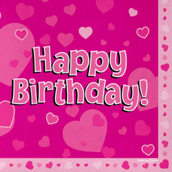 Happy Birthday Pink 33cm x 33cm 3-ply Napkins (16 Pack)