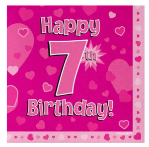 Happy 7th Birthday Napkins - 33cm x 33cm (16 Pack)
