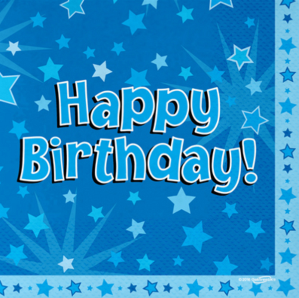 Happy Birthday Blue 33cm x 33cm 3-ply Napkins (16 Pack)