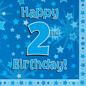 Happy 2nd Birthday Blue 33cm x 33cm 3-ply Napkins (16 Pack)