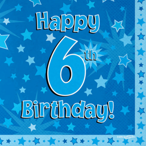 Happy 6th Birthday Blue 33cm x 33cm 3-ply Napkins (16 Pack)